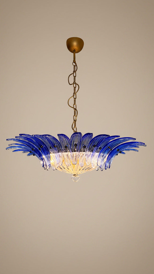 Blue Palmette Murano glass chandelier with 36 hand-blown palms