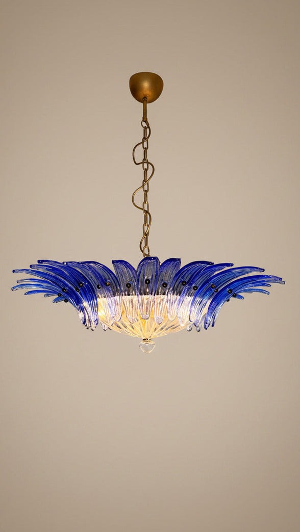 Blue Palmette Murano glass chandelier with 36 hand-blown palms