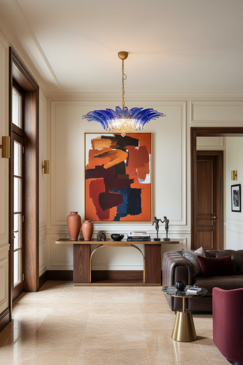 Blue Palmette Murano glass chandelier with 36 hand-blown palms