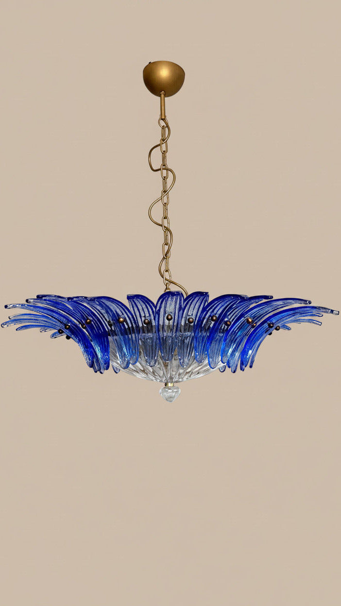 Blue Palmette Murano glass chandelier with 36 hand-blown palms