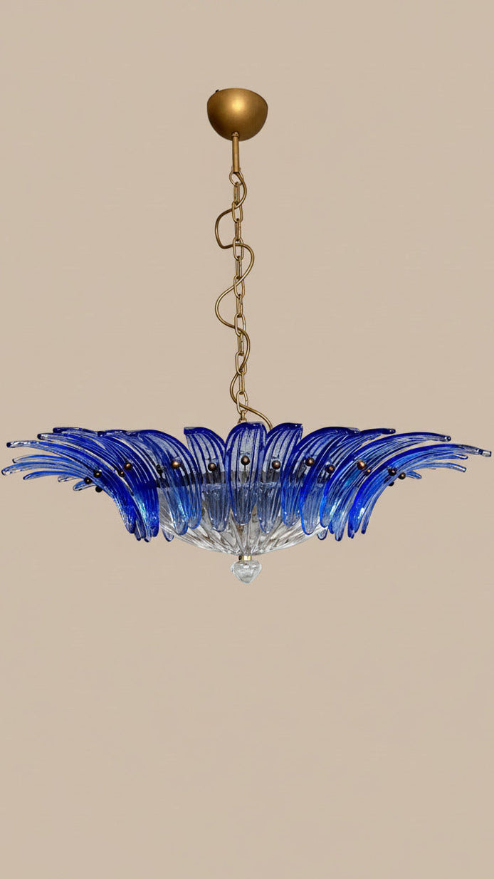 Blue Palmette Murano glass chandelier with 36 hand-blown palms