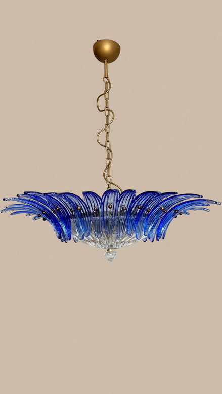 Blue Palmette Murano glass chandelier with 36 hand-blown palms