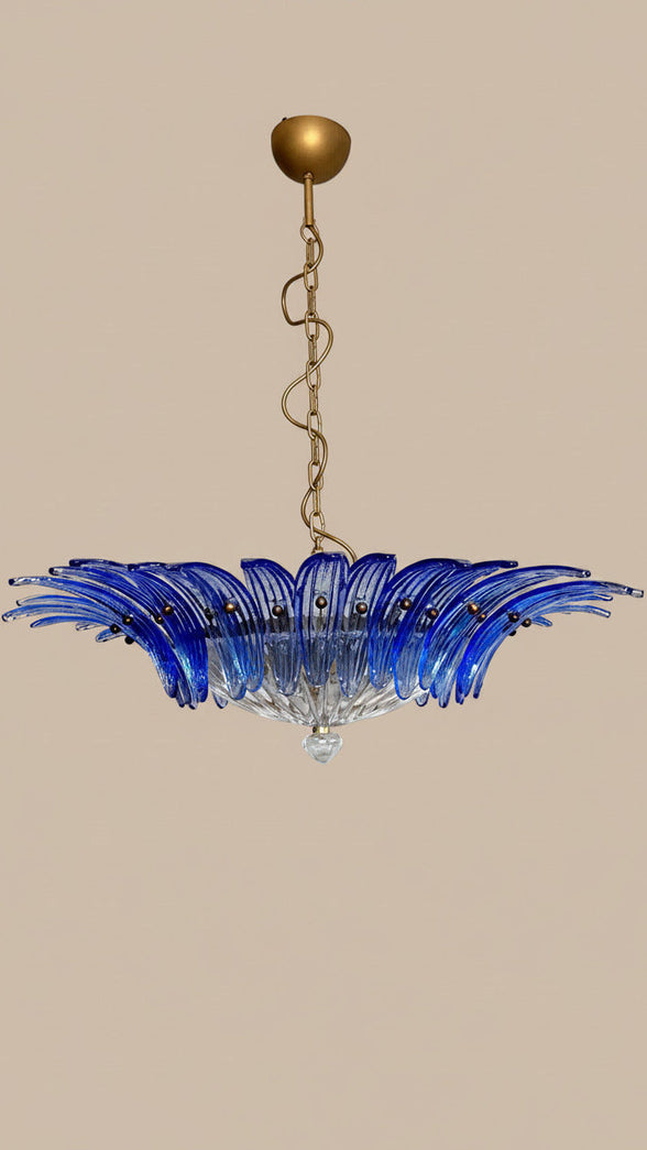 Blue Palmette Murano glass chandelier with 36 hand-blown palms