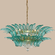 Turquoise Murano glass chandelier with 82 hand-blown glasses | palmette