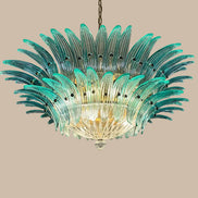 Turquoise Murano glass chandelier with 82 hand-blown glasses | palmette