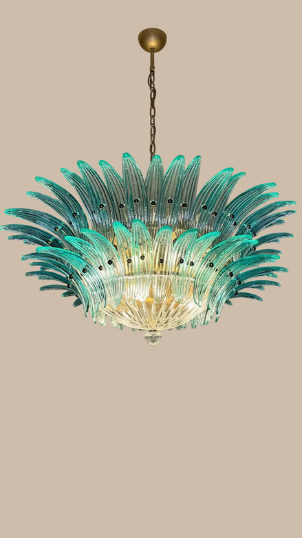 Turquoise Murano glass chandelier with 82 hand-blown glasses | palmette