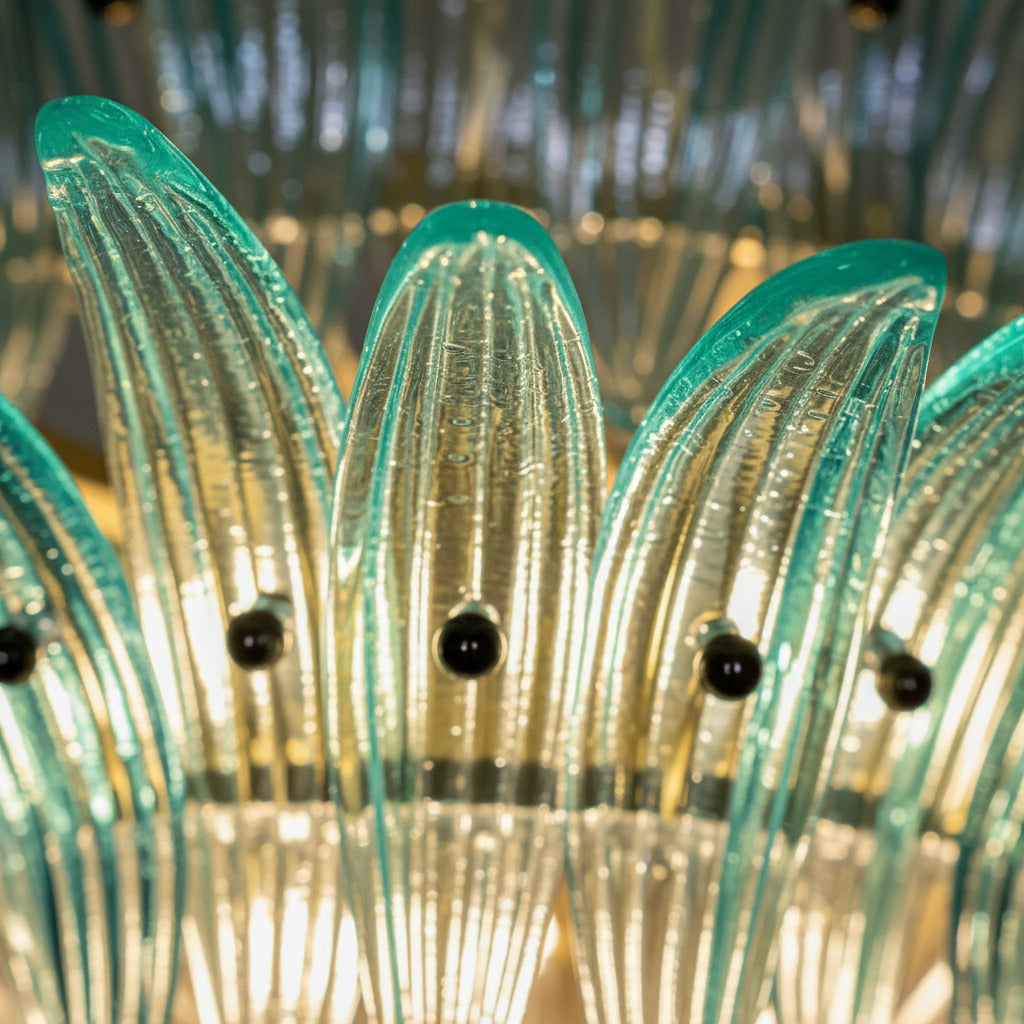 Turquoise Murano glass chandelier with 82 hand-blown glasses | palmette