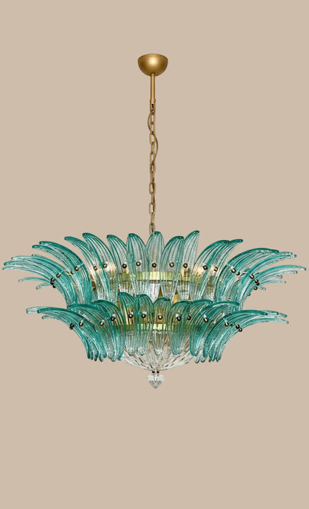 Turquoise Murano glass chandelier with 82 hand-blown glasses | palmette