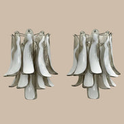 Smoked & Lattimo Murano Glass Wall Sconces | pair, in the manner of Mazzega, nickel frame