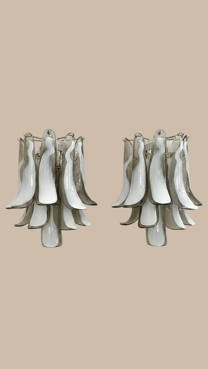 Smoked & Lattimo Murano Glass Wall Sconces | pair, in the manner of Mazzega, nickel frame