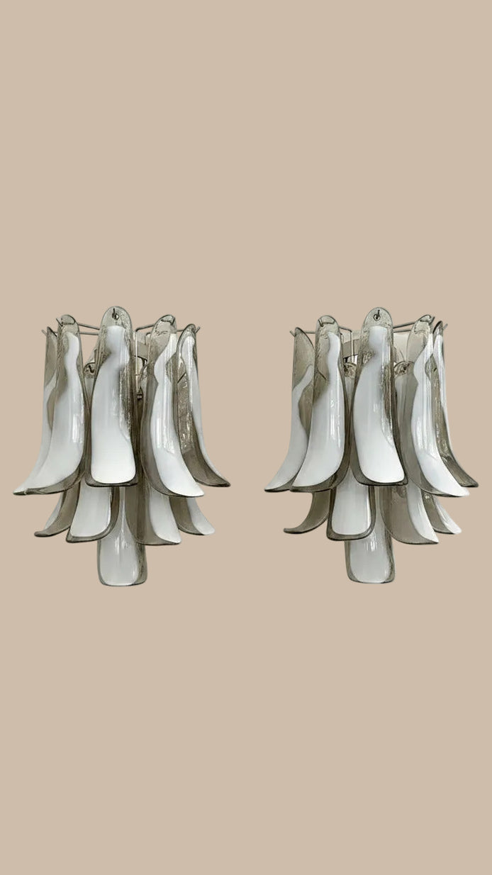 Smoked & Lattimo Murano Glass Wall Sconces | pair, in the manner of Mazzega, nickel frame