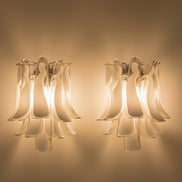 Smoked & Lattimo Murano Glass Wall Sconces | pair, in the manner of Mazzega, nickel frame