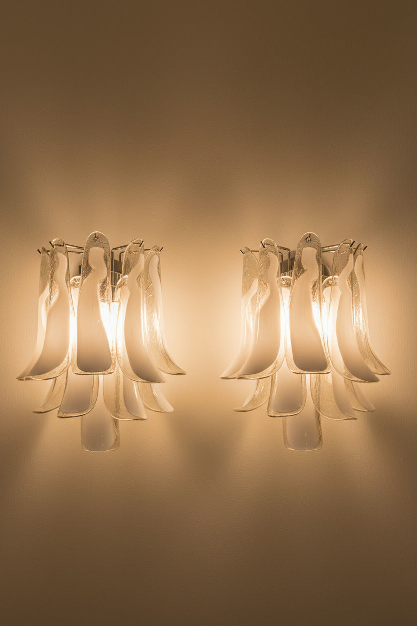 Smoked & Lattimo Murano Glass Wall Sconces | pair, in the manner of Mazzega, nickel frame