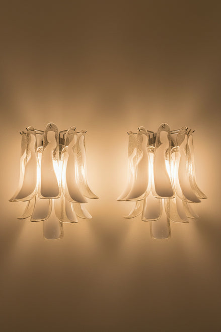 Smoked & Lattimo Murano Glass Wall Sconces | pair, in the manner of Mazzega, nickel frame