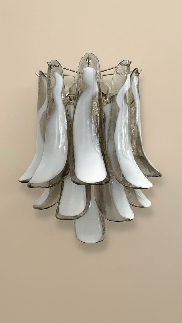 Smoked & Lattimo Murano Glass Wall Sconces | pair, in the manner of Mazzega, nickel frame