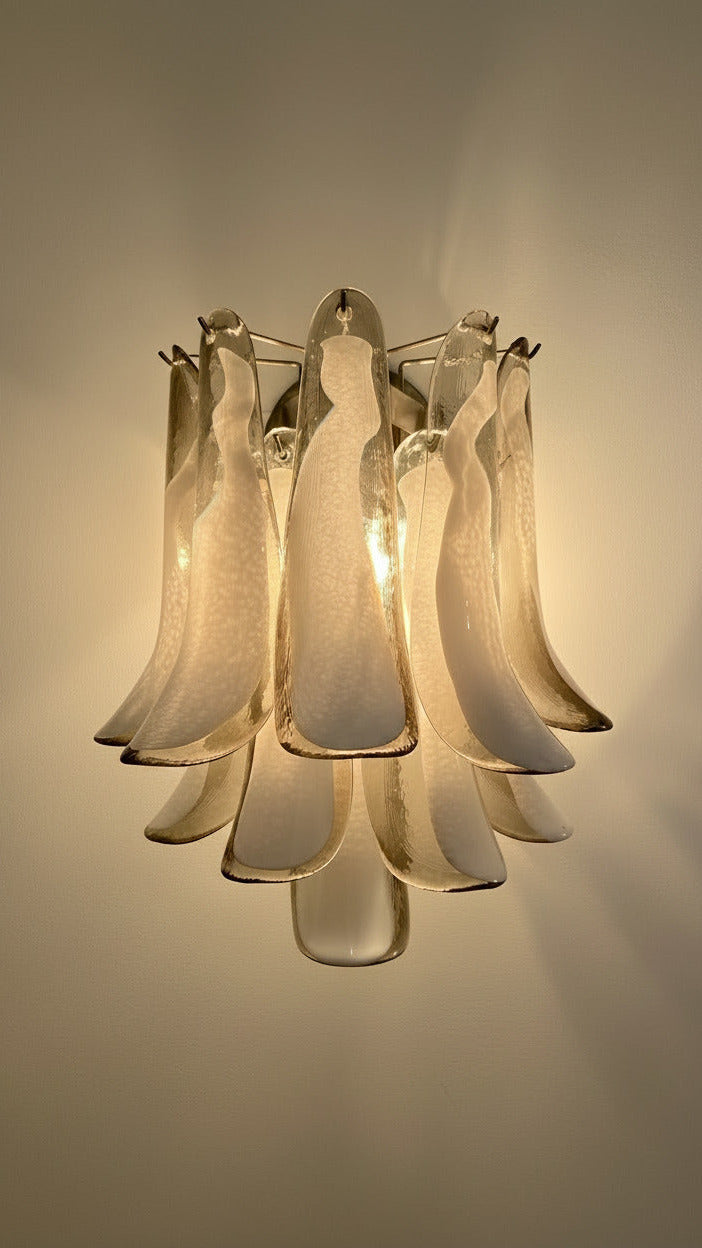 Smoked & Lattimo Murano Glass Wall Sconces | pair, in the manner of Mazzega, nickel frame