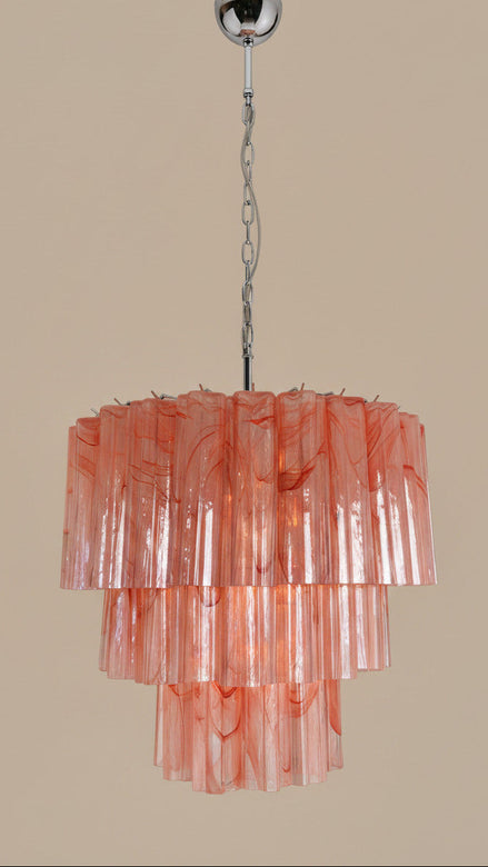 Pink Alabaster Murano Glass Chandelier | multi-tier sculptural design, nickel frame