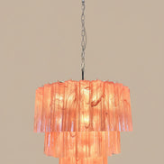 Lampadario in vetro di Murano rosa alabastro | design scultoreo multilivello, struttura in nichel