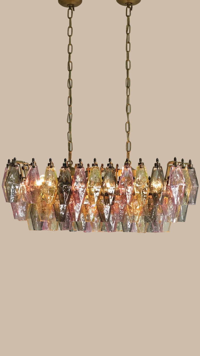Lampadario Poliedri | Rosa, giallo e verde