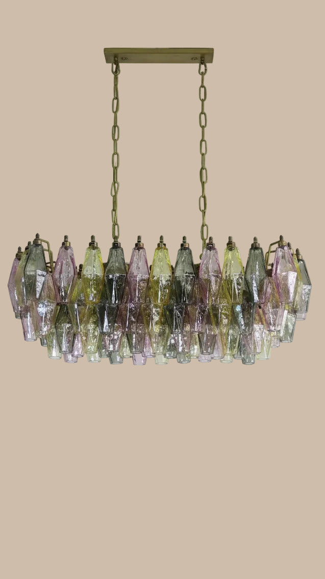 Lampadario Poliedri | Rosa, giallo e verde