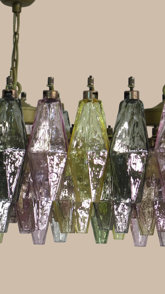 Lampadario Poliedri | Rosa, giallo e verde