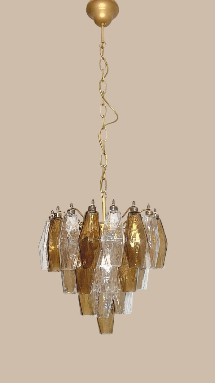 Lampadario Poliedri | Vetro Trasparente e Fumè