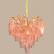 Lampadario Poliedri Murano Vetro Alabastro Rosa | 32 Elementi