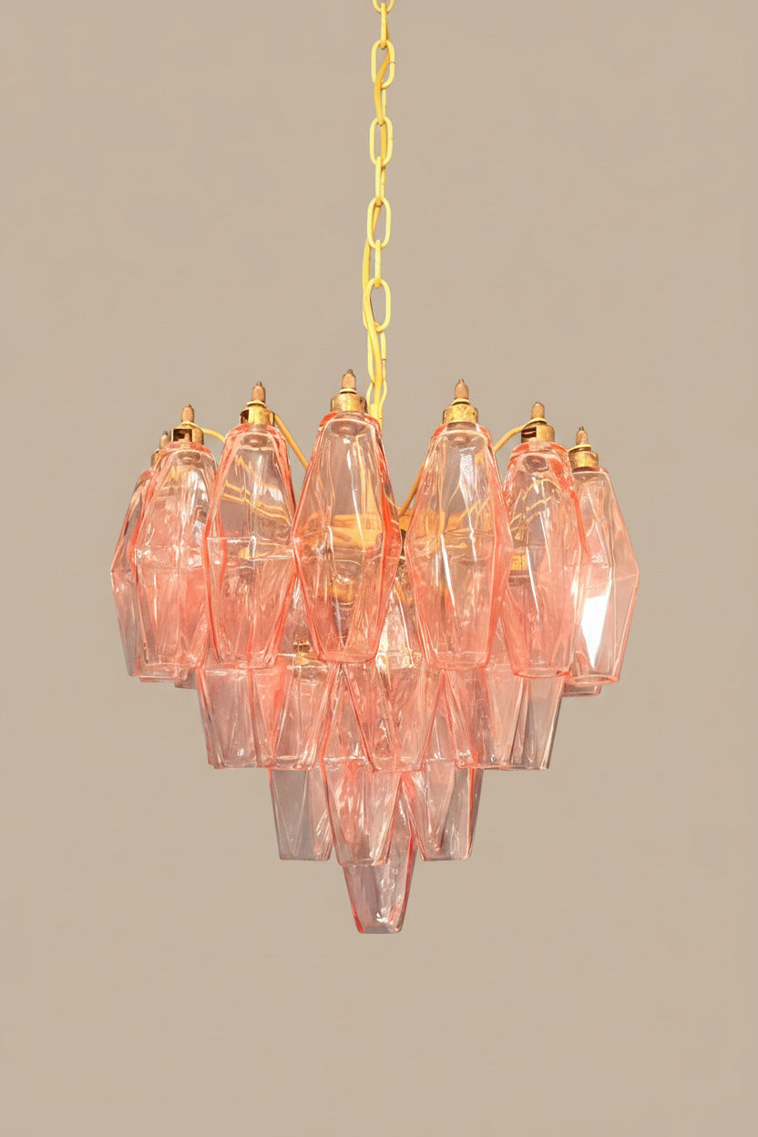 Lampadario Poliedri Murano Vetro Alabastro Rosa | 32 Elementi