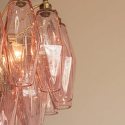 Lampadario Poliedri Murano Vetro Alabastro Rosa | 32 Elementi