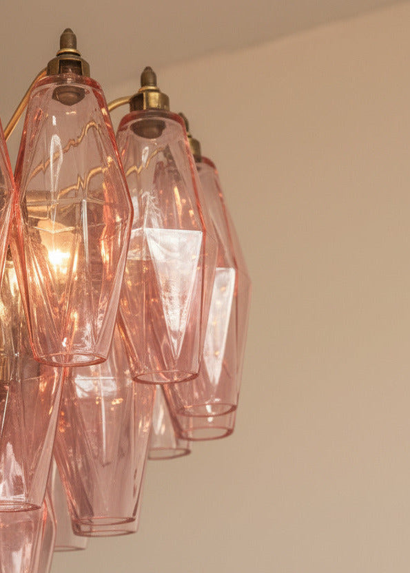 Lampadario Poliedri Murano Vetro Alabastro Rosa | 32 Elementi