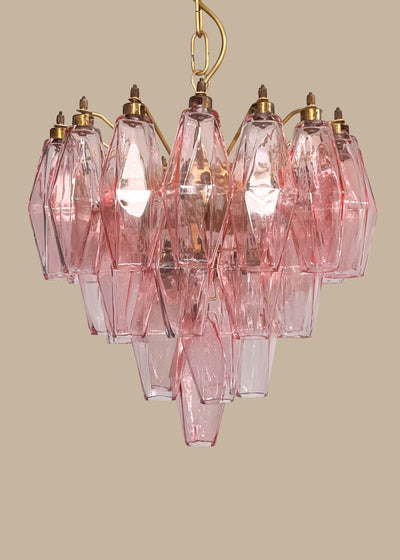 Lampadario Poliedri Murano Vetro Alabastro Rosa | 32 Elementi