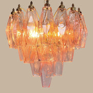 Lampadario Poliedri Murano Vetro Alabastro Rosa | 32 Elementi