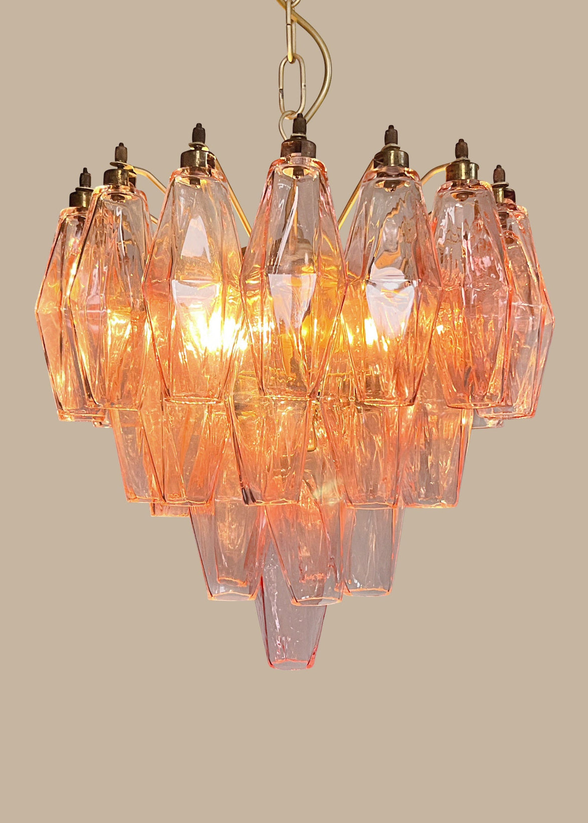 Lampadario Poliedri Murano Vetro Alabastro Rosa | 32 Elementi