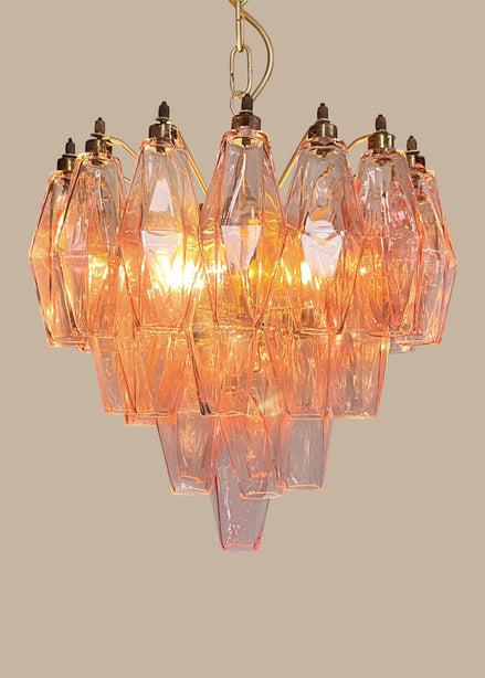 Poliedri Murano Glass Chandelier Pink Alabaster | 32 Elements
