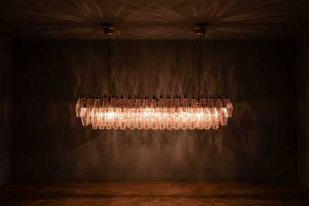 Pink Poliedri Murano Glass Chandelier, in the Manner of Carlo Scarpa