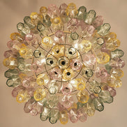 Multicolour Poliedri Murano Glass Chandelier | 71 elements, multi-tier concentric design, gold frame