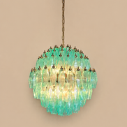 Lampadario Poliedri in vetro di Murano turchese a sfera | 140 elementi