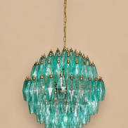 Lampadario Poliedri in vetro di Murano turchese a sfera | 140 elementi