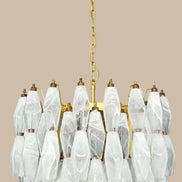 White Alabaster Poliedri Murano Glass Chandelier | 107 elements, gold frame