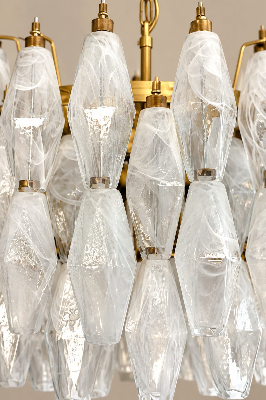 White Alabaster Poliedri Murano Glass Chandelier | 107 elements, gold frame