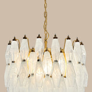 White Alabaster Poliedri Murano Glass Chandelier | 107 elements, gold frame