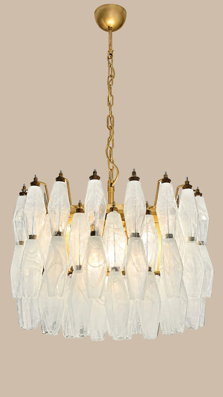 White Alabaster Poliedri Murano Glass Chandelier | 107 elements, gold frame