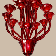 Ruby Red Murano Glass Chandelier | floral arms, chalice lamp holders, pendant drop