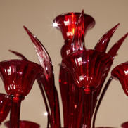 Ruby Red Murano Glass Chandelier | floral arms, chalice lamp holders, pendant drop