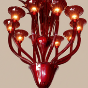 Ruby Red Murano Glass Chandelier | floral arms, chalice lamp holders, pendant drop
