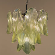 Lampadario italiano di Murano Mazzega | 23 pendenti in vetro verde Rondini