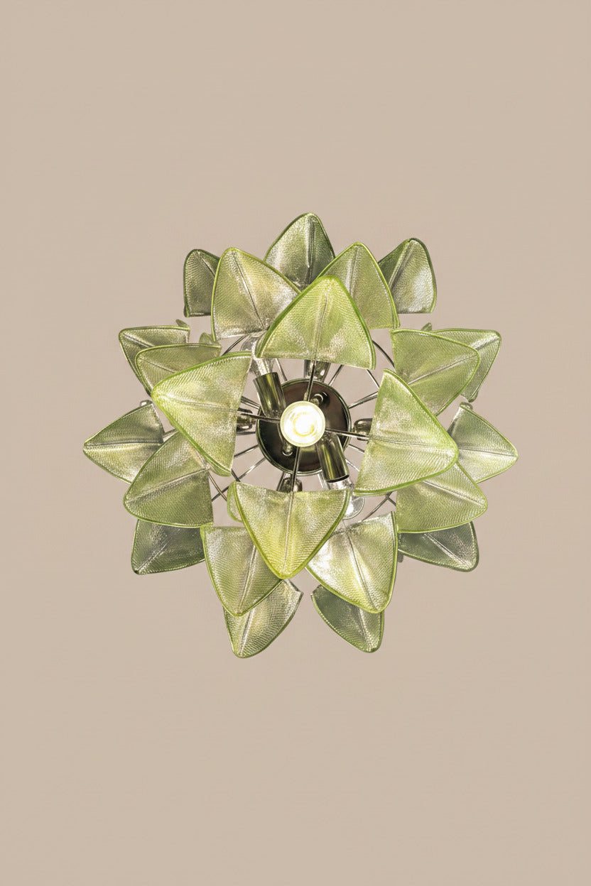 Lampadario italiano di Murano Mazzega | 23 pendenti in vetro verde Rondini