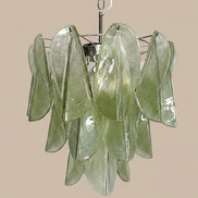 Lampadario italiano di Murano Mazzega | 23 pendenti in vetro verde Rondini