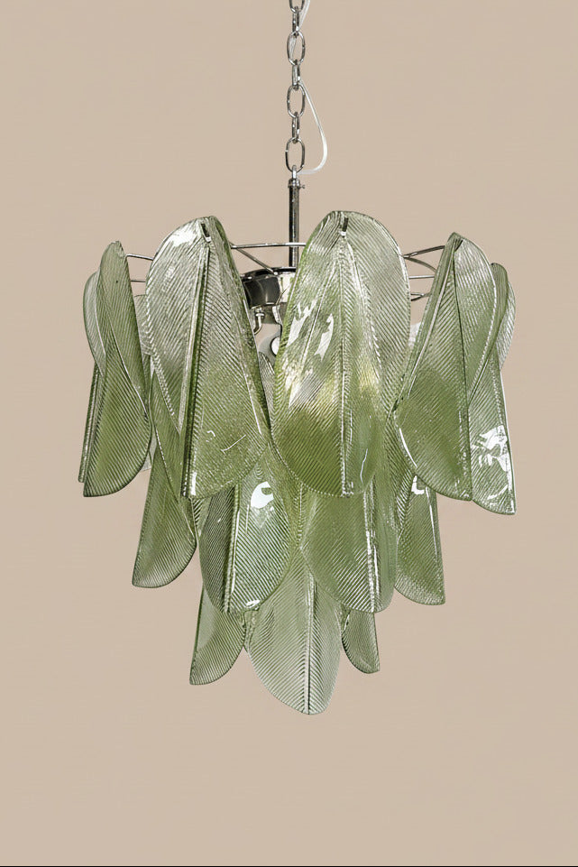 Lampadario italiano di Murano Mazzega | 23 pendenti in vetro verde Rondini