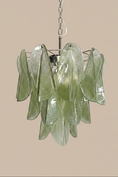 Lampadario italiano di Murano Mazzega | 23 pendenti in vetro verde Rondini